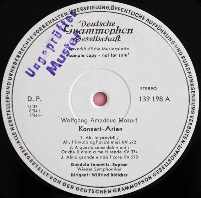 【白レーベル/非売品(テストプレス)】　ヤノヴィッツのモーツァルト/コンサート・アリア集　独DGG　3727　LP レコード
