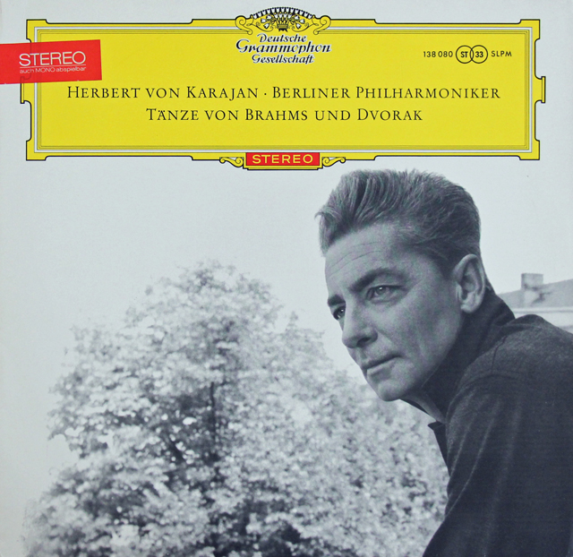 【赤ステレオ、独最初期盤】　カラヤンのブラームス、ドヴォルザーク/舞曲集　独DGG　3728　LP レコード
