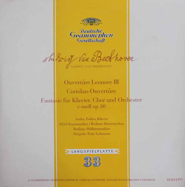 フォルデス、レーマンのベートーヴェン/合唱幻想曲ほか　独DGG　3729　LP レコード