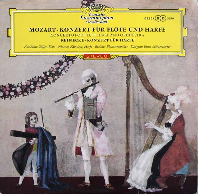 【赤ステレオ、独最初期盤】　サバレタ、ツェラーらのモーツァルト/フルートとハープのための協奏曲ほか 　独DGG　3730　LP レコード
