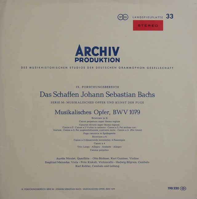 【赤ステレオ】　ニコレ、リヒターらのバッハ/音楽の捧げもの　独ARCHIV　3731　LP レコード