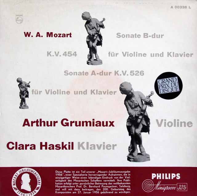 グリュミオー、ハスキルのモーツァルト/ヴァイオリンソナタ第40、42番　蘭PHILIPS　3731　LP レコード