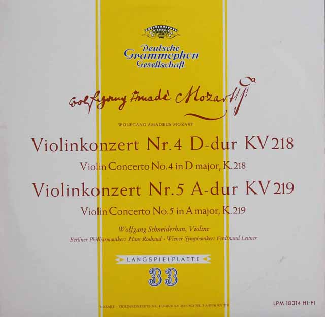 シュナイダーハンのモーツァルト/ヴァイオリン協奏曲第4、5番　独DGG　3731　LP レコード