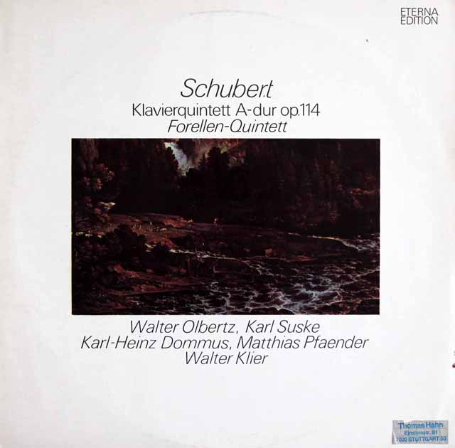 オルベルツ、ズスケらのシューベルト/ピアノ五重奏曲「鱒」　独ETERNA　3733　LP レコード