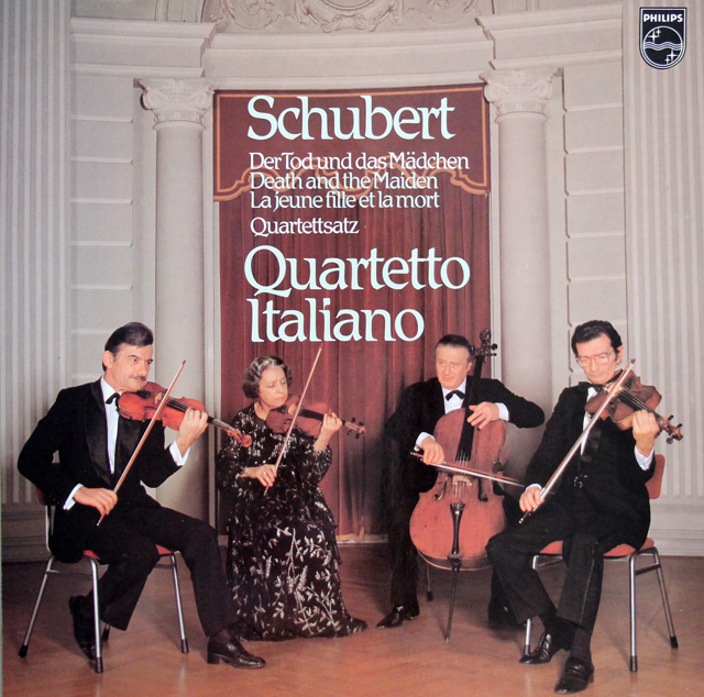イタリア四重奏団のシューベルト/弦楽四重奏曲第14番「死と乙女」、第12番「四重奏断章」　蘭PHILIPS　3743　LP レコード