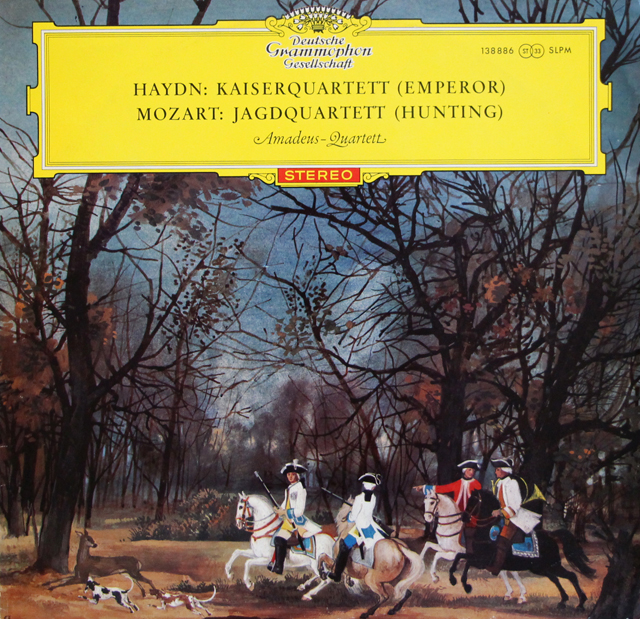 【赤ステレオ、独最初期盤】　アマデウス四重奏団のハイドン/「皇帝」、モーツァルト/「狩」　独DGG　3744　LP レコード