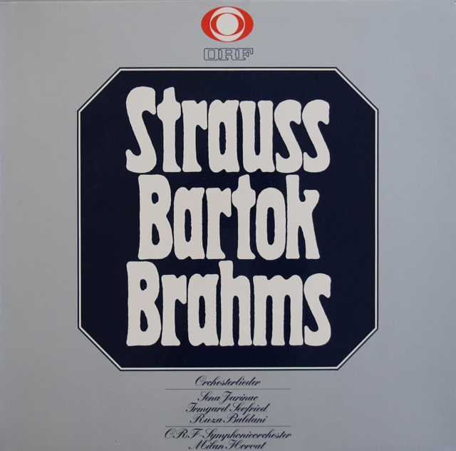 ユリナッチ、ゼーフリートのシュトラウス、バルトーク、ブラームスの歌曲　オーストリアORF　3746　LP レコード