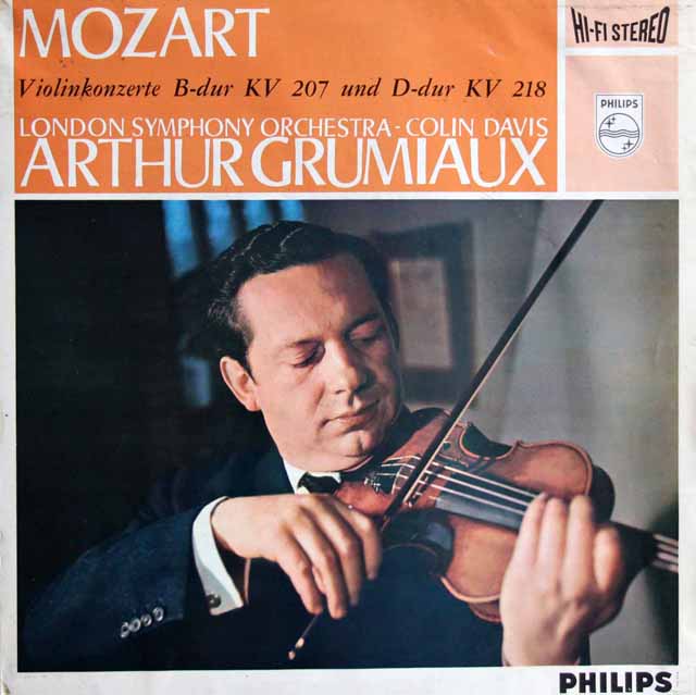 【オリジナル盤】　グリュミオー、デイヴィスのモーツァルト/ヴァイオリン協奏曲第1、4番 　蘭PHILIPS　3801　LP レコード
