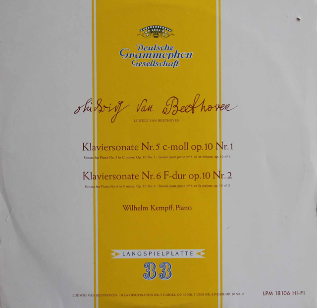 ケンプのベートーヴェン/ピアノソナタ第5、6番　独DGG　3802　LP レコード