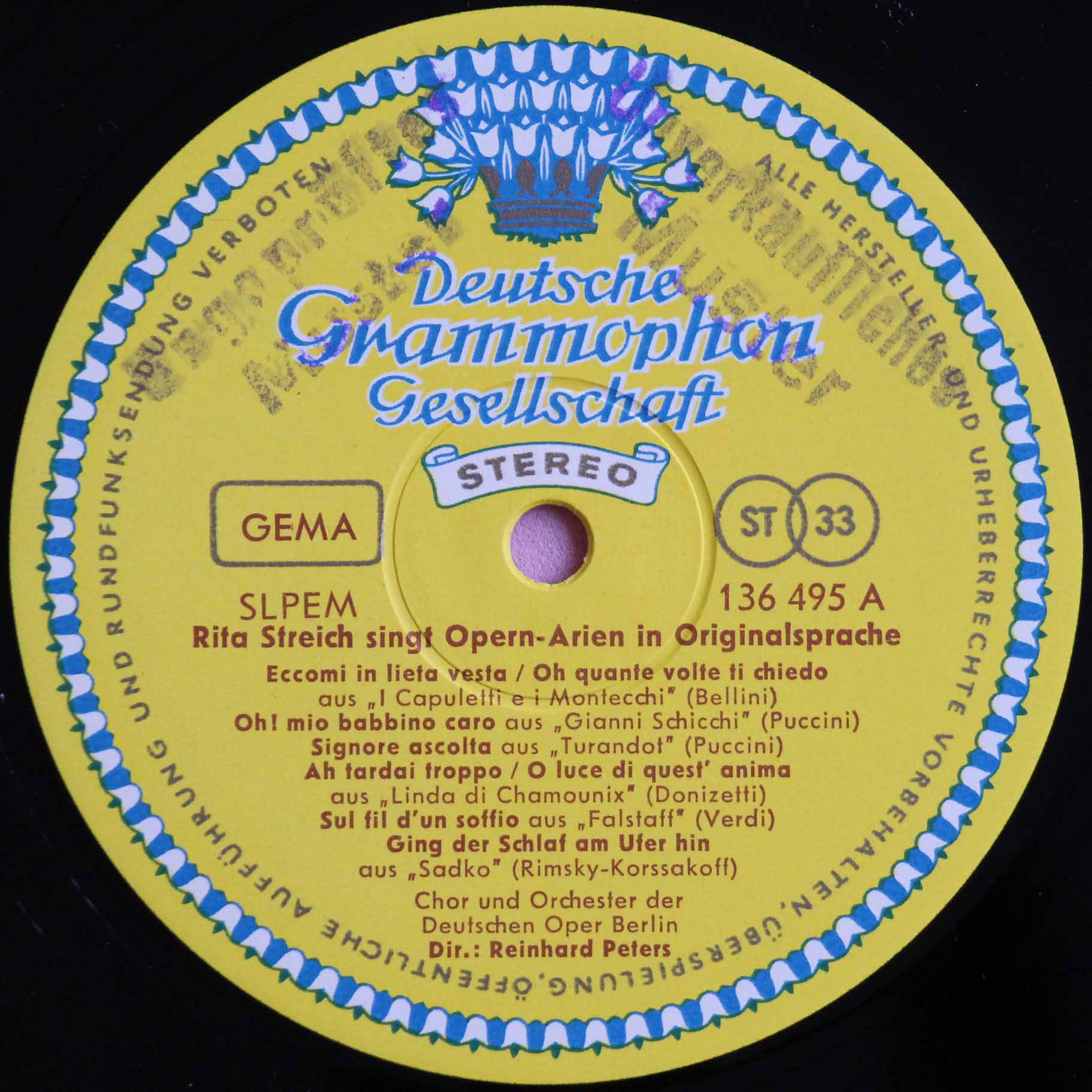 【非売品(テストプレス）】　シュトライヒ/オペラ・アリア集　独DGG　3803　LP レコード