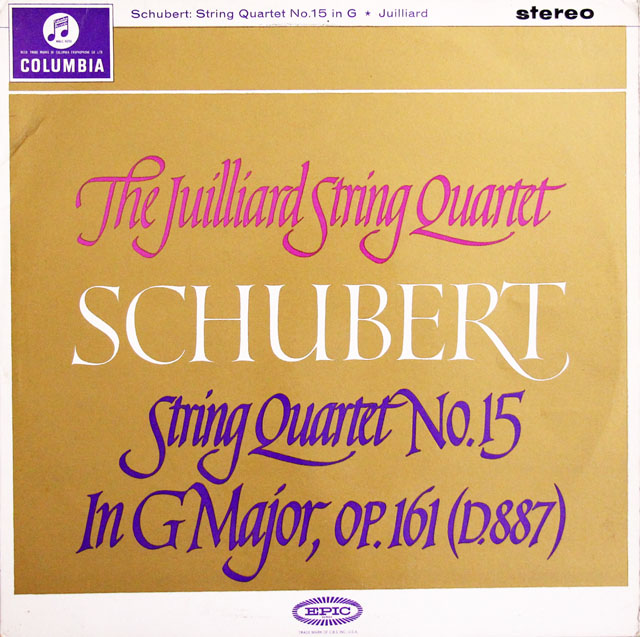 【オリジナル盤】　ジュリアード四重奏団のシューベルト/弦楽四重奏曲第15番　英Columbia　3806　LP レコード