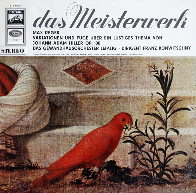 コンヴィチュニーのレーガー/ヒラーの主題による変奏曲とフーガ　独EMI　3807　LP レコード