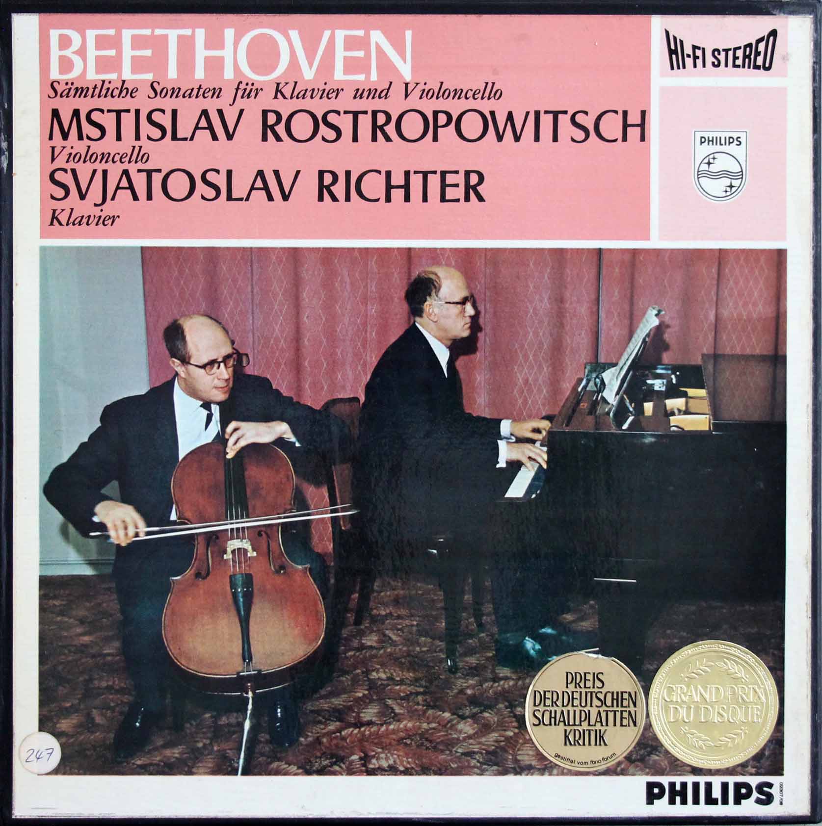 ロストロポーヴィチ、リヒテルのベートーヴェン/チェロソナタ全集　蘭PHILIPS　3808　LP レコード
