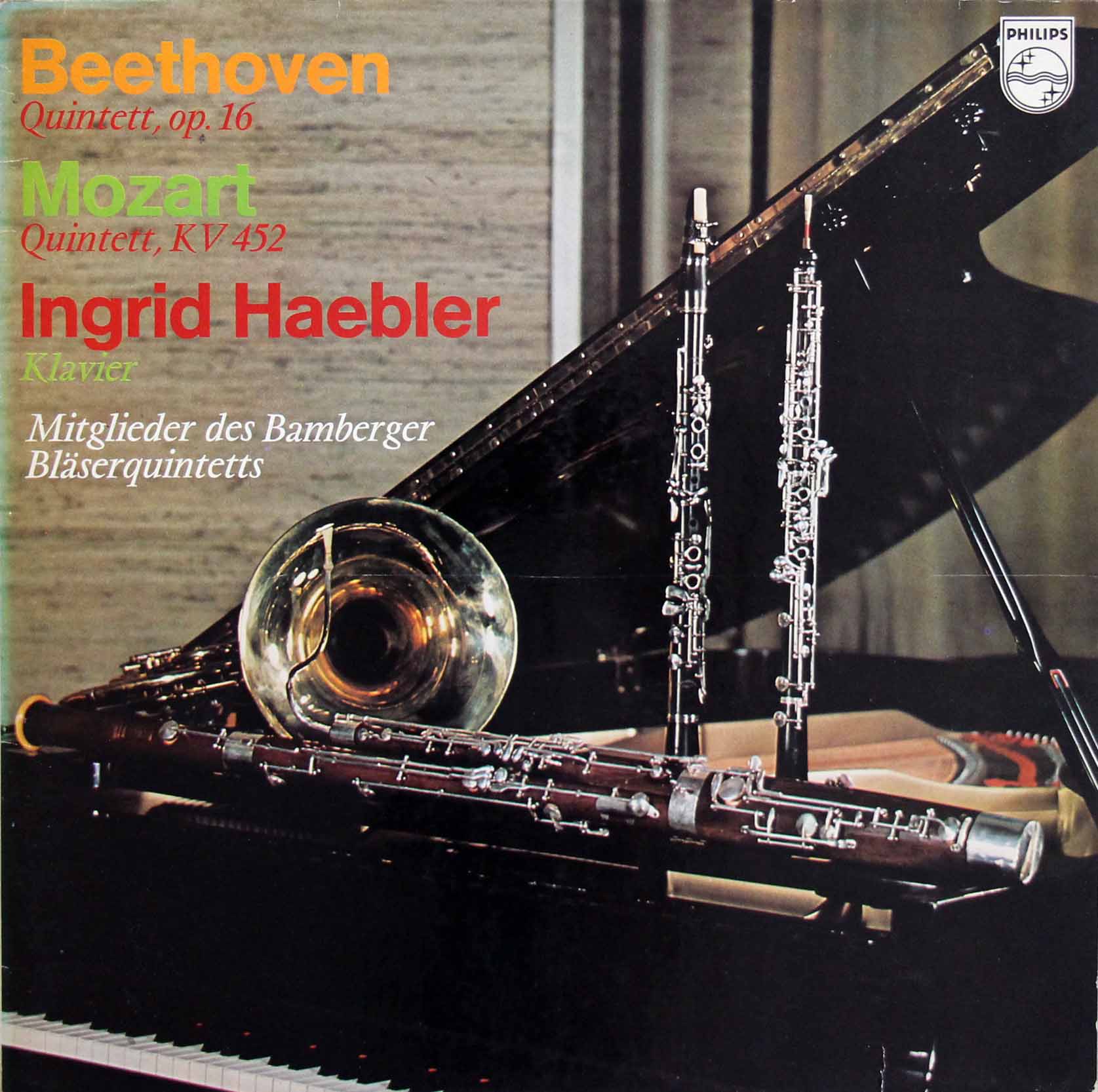 ヘブラーらのベートーヴェン、モーツァルト/ピアノと管楽器のための五重奏曲　蘭PHILIPS　3808　LP レコード