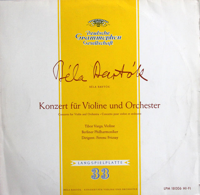 ヴァルガ、フリッチャイのバルトーク/ヴァイオリン協奏曲第2番　独DGG　3812　LP レコード