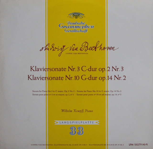 ケンプのベートーヴェン/ピアノソナタ第3、10番　独DGG　3813　LP レコード