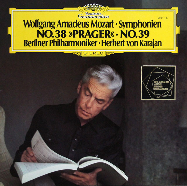 カラヤンのモーツァルト/交響曲第38番「プラハ」、39番　独DGG　3813　LP レコード