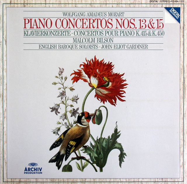 ビルソン、ガーディナーのモーツァルト/ピアノ協奏曲第13、15番　独ARCHIV　3814　LP レコード