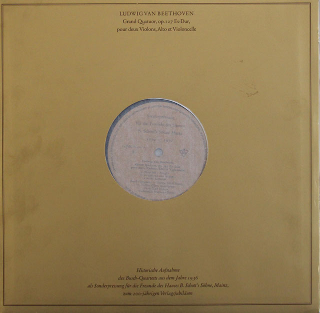 ブッシュ四重奏団のベートーヴェン/弦楽四重奏曲第12番　独Schott　3816　LP レコード