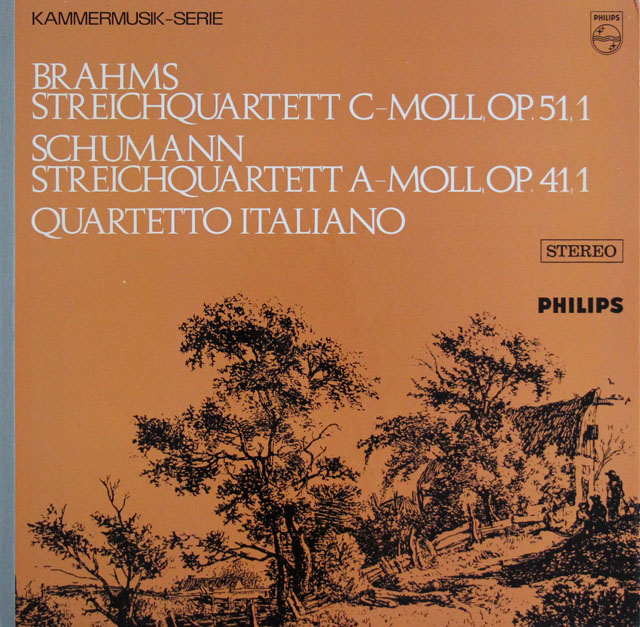 イタリア四重奏団のブラームス、シューマン/弦楽四重奏曲集　蘭PHILIPS　3820　LP レコード