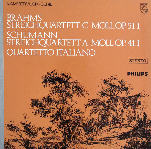 【サンプル盤・非売品】　イタリア四重奏団のブラームス、シューマン/弦楽四重奏曲集　蘭PHILIPS　3821　LP レコード