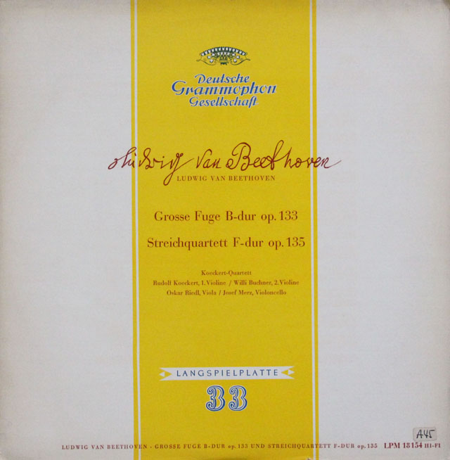 ケッケルト四重奏団のベートーヴェン/大フーガ、弦楽四重奏曲第16番　独DGG　3829　LP レコード