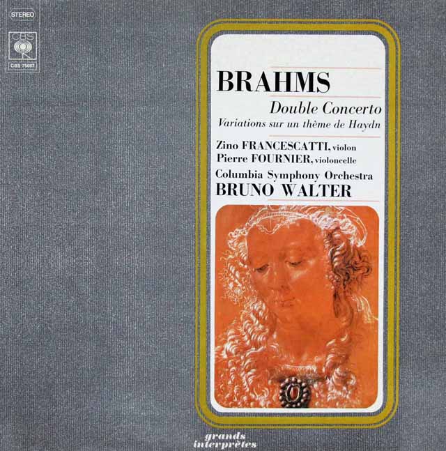 フランチェスカッティ、フルニエ&ワルターのブラームス/二重協奏曲　仏CBS　2823　LP レコード