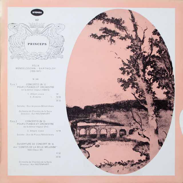 【ステレオ】　リステンパルトのメンデルスゾーン/２台のピアノのための協奏曲ほか　仏CF　3799　LP レコード