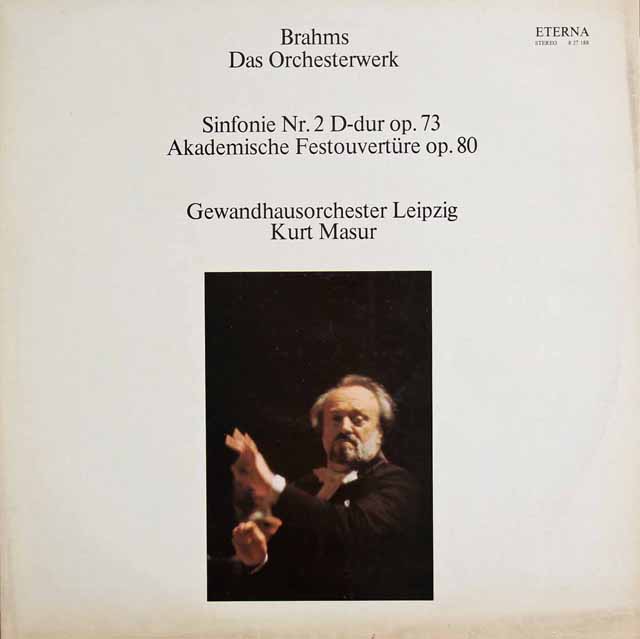 マズアのブラームス/交響曲第2番、「大学祝典序曲」　独ETERNA　3525　LP レコード