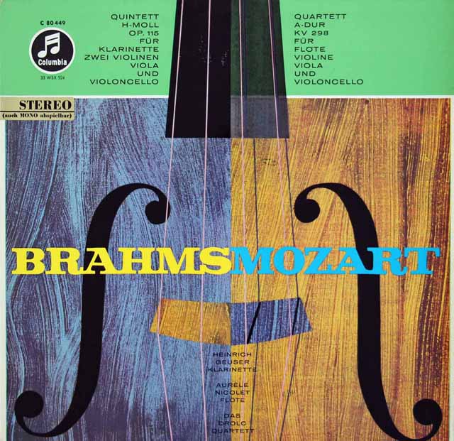 ゴイザー、ニコレ&ドロルツ四重奏団のブラームス&モーツァルト/室内楽曲集　独Columbia　3034　LP レコード
