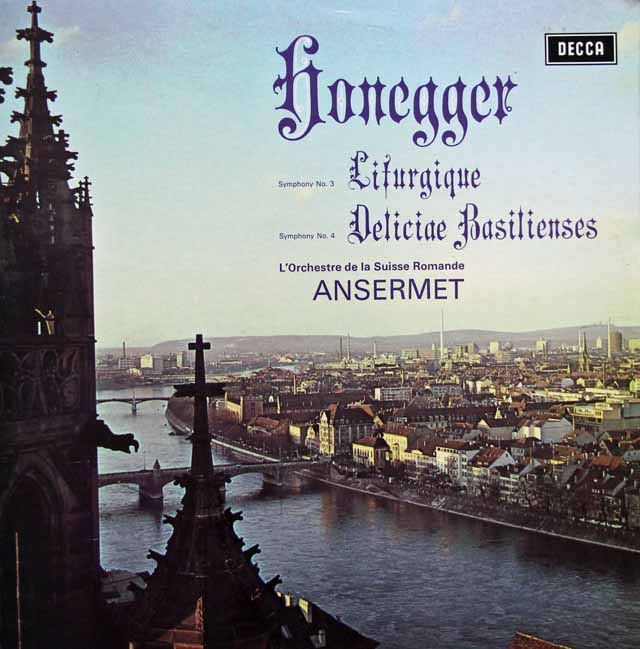 アンセルメのオネゲル/交響曲第3番「典礼風」、第4番「バーゼルの喜び」　英DECCA　3393　LP レコード