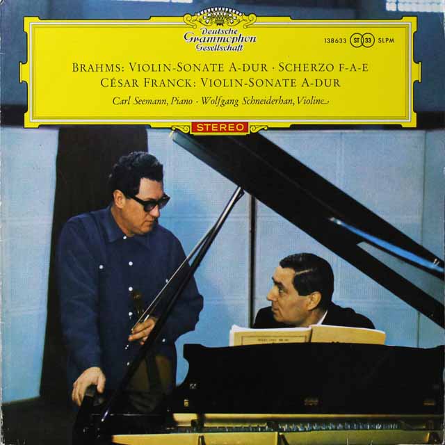 【赤ステレオ、独最初期盤】　シュナイダーハン、ゼーマンのブラームス/ヴァイオリンソナタほか　独DGG　3704　LP レコード