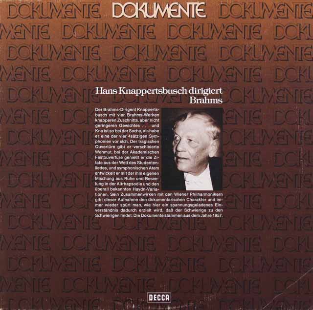 クナッパーツブッシュのブラームス/大学祝典序曲ほか管弦楽曲集　独DECCA　3412　LP レコード
