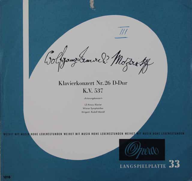 L.クラウス、モラルトのモーツァルト/ピアノ協奏曲第26番「戴冠式」　独PANTHEON　3735　LP レコード