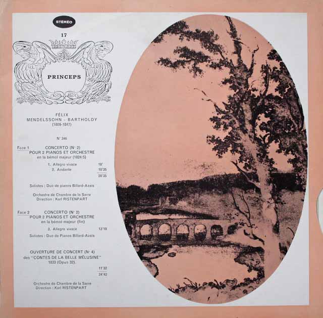 【ステレオ】　リステンパルトのメンデルスゾーン/２台のピアノのための協奏曲ほか　仏CF　3801　LP レコード