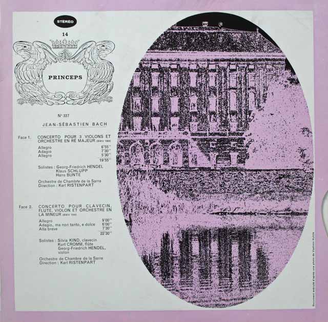 【ステレオ】　リステンパルトのバッハ/3つのヴァイオリンの為の協奏曲ほか　仏CF　3699　LP レコード