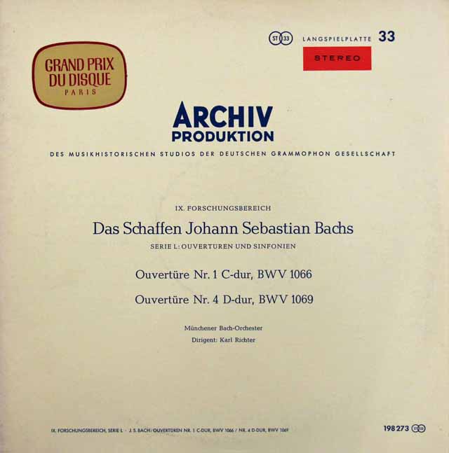 リヒターらのバッハ/管弦楽組曲第1～4番（全曲）　独ARCHIV　2906　LP レコード