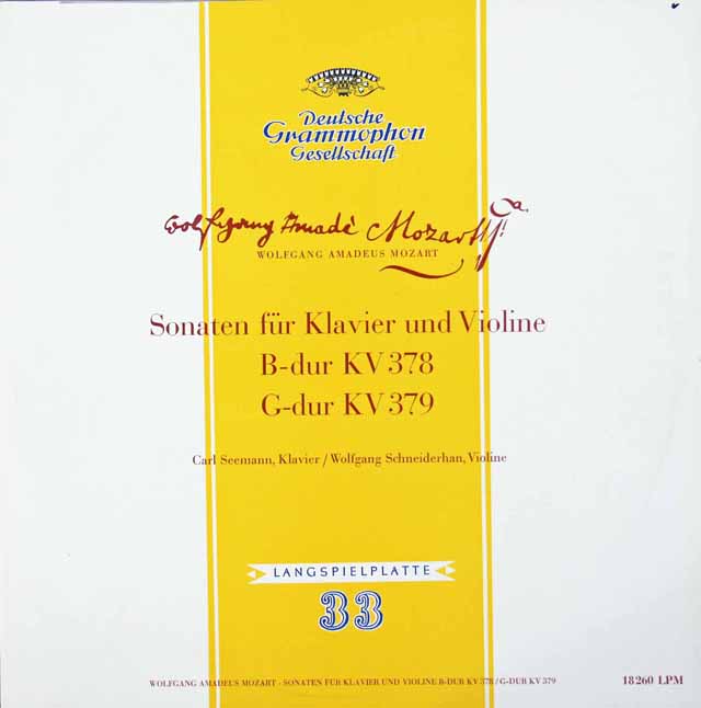 ゼーマン、シュナイダーハンのモーツァルト/ヴァイオリンソナタ第34、35番　独DGG　3392　LP レコード