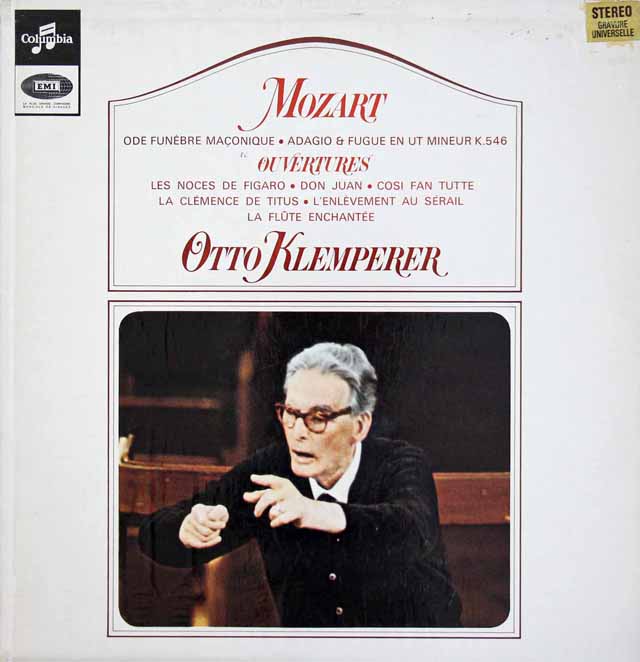 クレンペラーのモーツァルト/序曲集　仏Columbia　3010　LP レコード