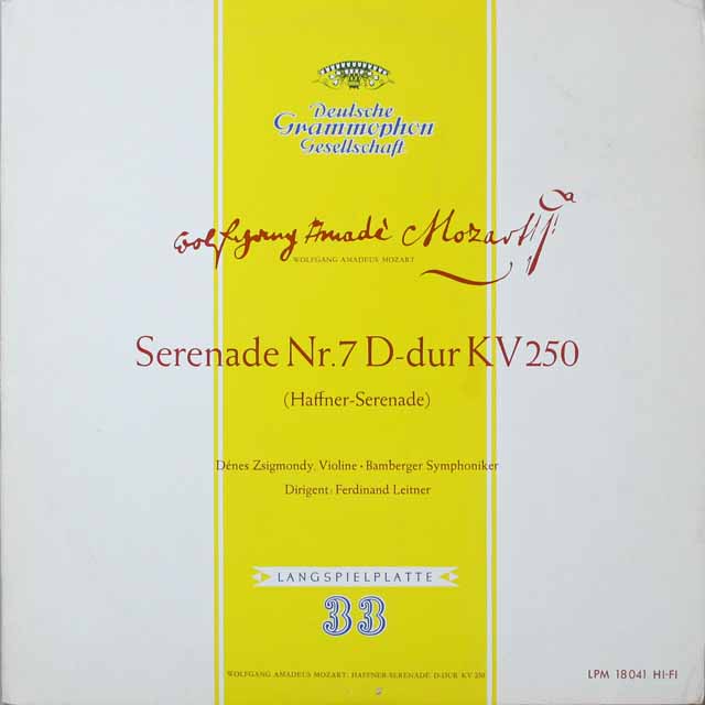 ライトナーのモーツァルト/セレナード第7番「ハフナー」  独DGG  2638　LP レコード