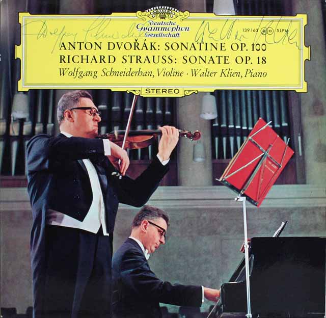 【直筆サイン入り】　シュナイダーハン、クリーンのドヴォルザーク、R.シュトラウス/ヴァイオリンソナタ集　独DGG　3801　LP レコード