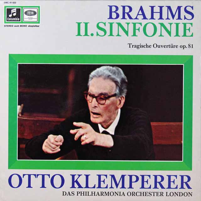クレンペラーのブラームス/交響曲第2番＆悲劇的序曲　独columbia　3292　LP レコード