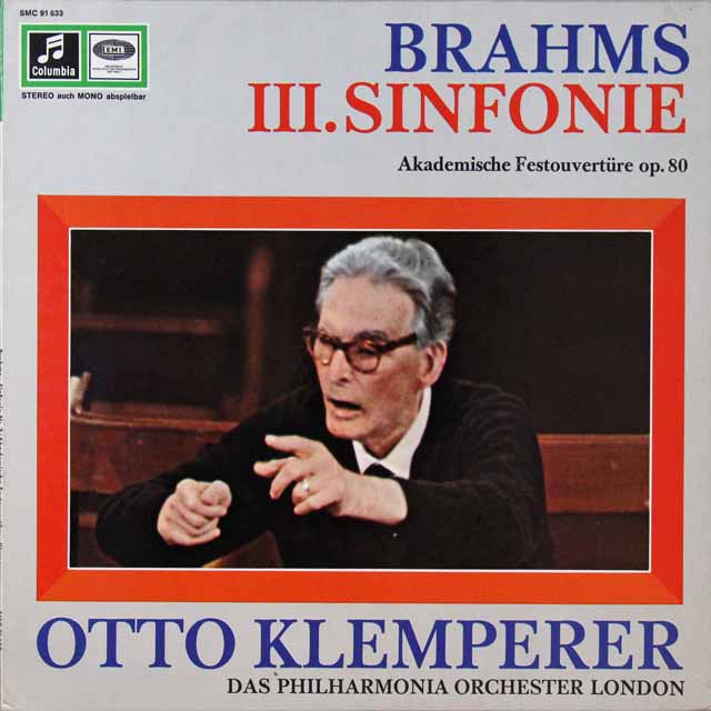 クレンペラーのブラームス/交響曲第3番＆大学祝典序曲　独columbia　3292　LP レコード