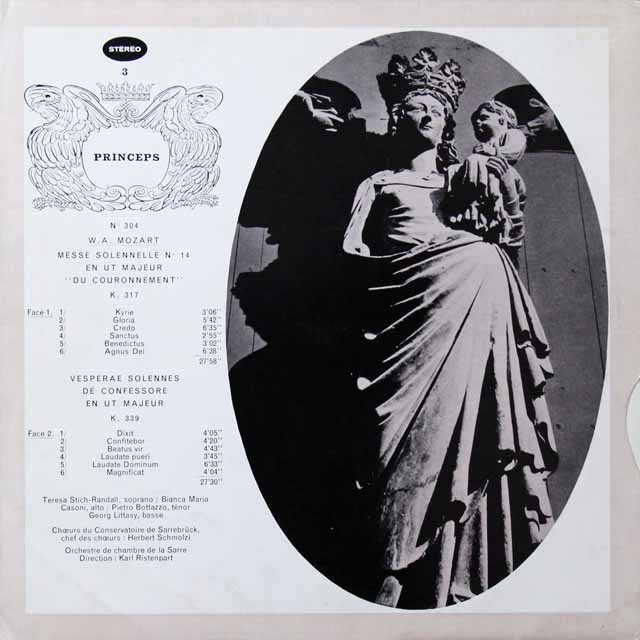 リステンパルトのモーツァルト/「戴冠式ミサ」ほか　仏CF　3291　LP レコード