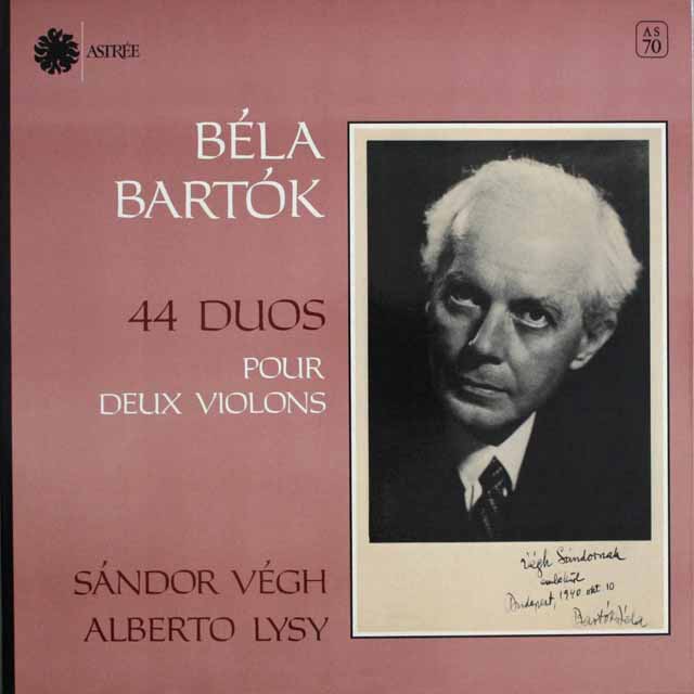 ヴェーグらのバルトーク/二重奏曲　仏ASTREE　3809　LP レコード