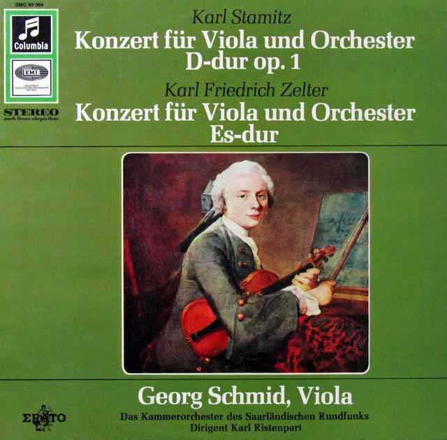 シュミット、リステンパルトのシュターミッツ、ツェルター/ヴィオラ協奏曲集　独Columbia　3517　LP レコード