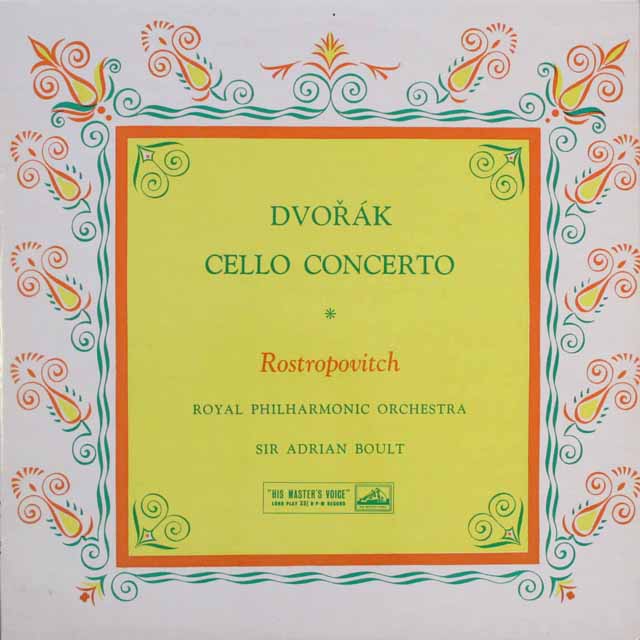 ロストロポーヴィチ、ボールトのドヴォルザーク/チェロ協奏曲　英EMI　3816　LP レコード
