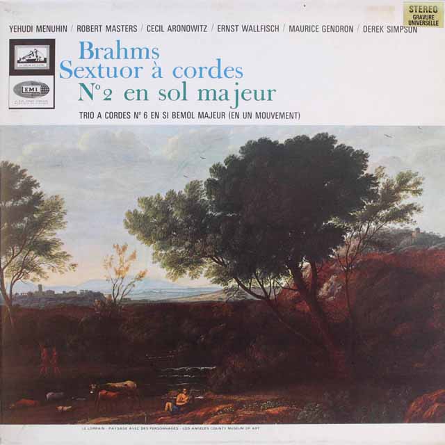 メニューイン、アロノヴィッツ、ジャンドロンらのブラームス/弦楽六重奏曲第2番　仏EMI（VSM）　3816　LP レコード