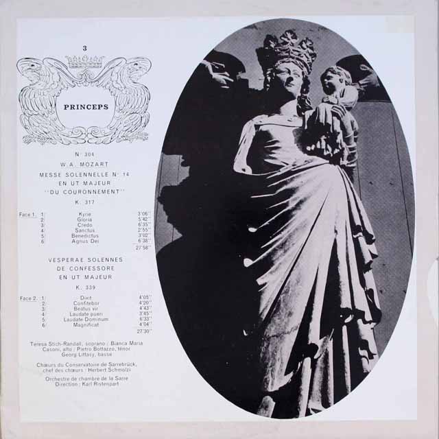 リステンパルトのモーツァルト/「戴冠式ミサ」ほか　仏CF　3692　LP レコード