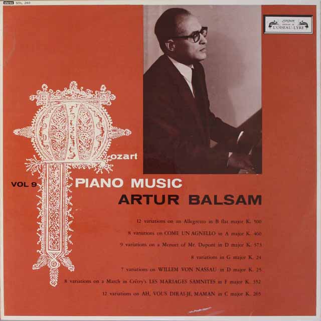 バルサムのモーツァルト/変奏曲集　英L'OISEAU-LYRE/LONDON　3689　LP レコード